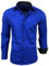Subliminal Mode - Repassage Facile Chemise Homme Col Bicolore Uni Manches Longues Coupe Slim Business Idée Cadeau, Noël, Saint Valentin RN44,M,Bleu Roi