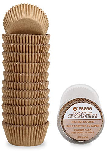 Gifbera Natural Mini Cupcake Baking Cases Odorless Greaseproof Paper Muffin Cups 300-Count, Natural Colour
