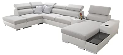All4All Ecksofa mit Schlaffunktion Ponti 368 cm x 227 cm - Wohnlandschaft U-Form - Schlafsofa mit Bettkasten - XXL Sofa - Groß - Gewebe mit Kunstleder - Rechte Seite - Grau/Weiß - Modern 26