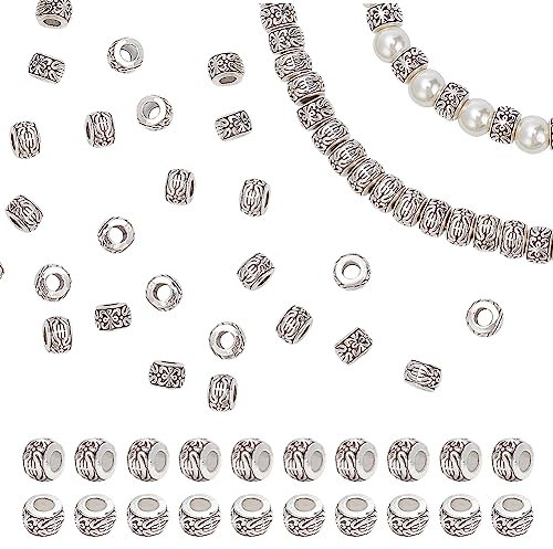 Pandahall Elite 100 stücke Großes Loch Spacer Perlen Tibetischen Legierung Antik Silber Europäischen Rondelle Spacer Für Armband Halskette DIY Schmuck Machen, 8mm, loch: 3,5mm