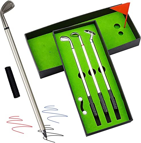 Aeloa Golf Stifte, Minischläger Kugelschreiber Set mit Kugeln Flaggen-Briefpapier Dekorationen für Geschenke (3Pcs / Set)