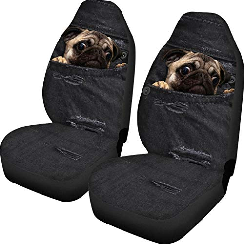 HUGS IDEA Vollsitzbezüge für Fahrzeuge, mit Denim-Tasche, für Hunde und Mops, Schwarz, 2 Stück