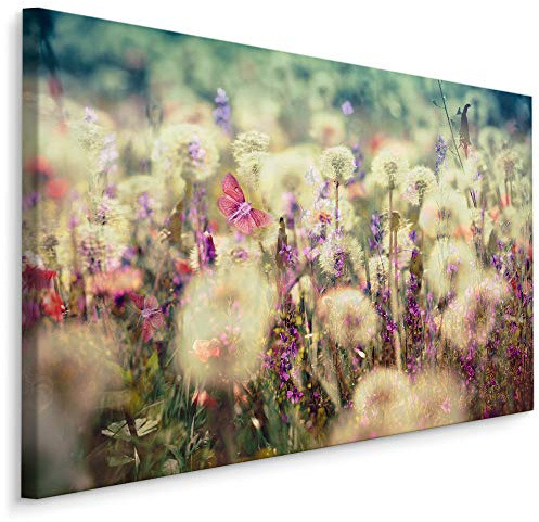 Muralo Wandbilder Blumen 100 x 70cm Bild auf Leinwand Wandbild Kunstdruck Feld Wiese Pusteblumen Leinwandbilder Schlafzimmer Wohnzimmer Wanddekoration Design Wand Bild Natur Landschaft