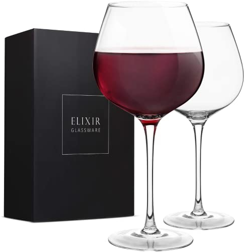 ELIXIR GLASSWARE Red Wine Glasses – Large Wine Glasses, Hand Blown – Set of 2 Long Stem Wine Glasses, Premium Crystal – Gift for Wine Tasting, Wedding, Anniversary, Christmas – 22 oz, Clear
