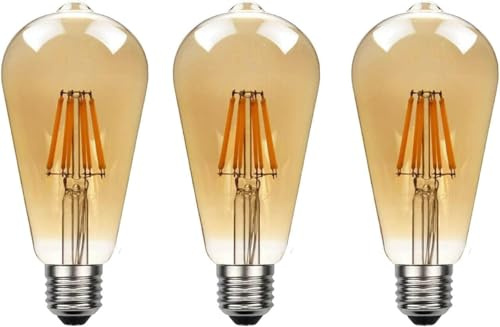 LEDSone Pack 3 | Vintage LED Edison E27 Light Bulb, 8W (Equivalent 60W) ST64 Dimmable 2700K Warm White Amber Glass Screw 806 Lumens| Energy Saving Bulb for Squirrel Cage Lamp 220V