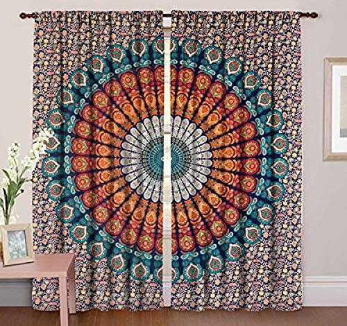 DIYANA IMPEX Indischer Mandala-Vorhang, Küchenfenstervorhänge und Volant, Set für Wohnheim, Wandteppich, indischer Vorhang für Balkon, Raumdekoration, Boho-Set, Hippie-Vorhang (Multi 2)