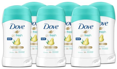 Dove, Deodorante Go Fresh Pera e Aloe Vera Stick, Antitraspirante in Stick, con 1/4 Crema Idratante, Protezione Fino a 48 Ore, con Olio Nutriente, Deodorante Uomo e Donna, 6 Pezzi da 40 ml