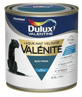 Dulux Valentine Peinture Laque Valénite Glycéro multisupport intérieur-extérieur – Grande résistance pour boiseries et ferronneries - aspect Mat Bleu Paon 0,5 L - 5296803