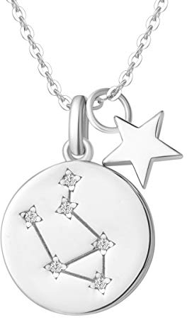 FANCIME Waage Sternzeichen Kette aus Solide 925 Sterling Silber mit Weiß Vergoldet Anhänger Halskette Einfach Minimalistisch Geschenk Schmuck für Damen Mädchen - Verstellbar Kettenlänge: 40 + 5 cm