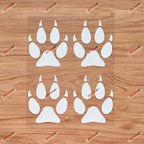 Wolf Wölfe Pfoten Abdrücke Spuren Jagd Aufkleber Vinyl Sticker - 4er-Pack Weiß, 10,2 cm - für Auto Boot Laptop