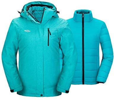 Wantdo Skijacke 3 in 1 Damen Wasserdicht Wintermantel mit Kapuze | Winddicht,Atmungsaktive,Elastische Bündchen,Abnehmbare Kapuze,Damen Windbreaker Jacke,Snowboardjacken,Outdoor,Wandern
