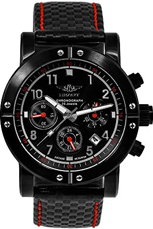 Poljot Pilot P-Sports 43.S 31681 Uhr mit Stoppuhr russisch mechanische Handaufzug Armband Uhr Sport Surfer Schwarz