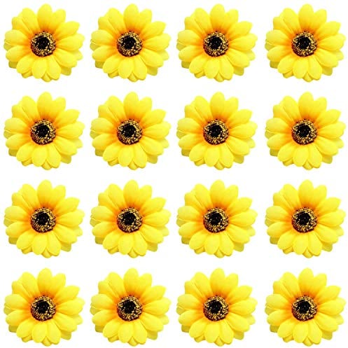 Lot de 16 grandes marguerites artificielles jaunes en forme de tournesol - Pinces crocodiles pour mariage, fête hawaïenne - Décoration pour femme