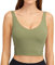 Lemedy Sport-BH für Damen, lang, bauchfrei, gepolstert, für Workout, Laufen, Yoga, Olivgrün, hell, M