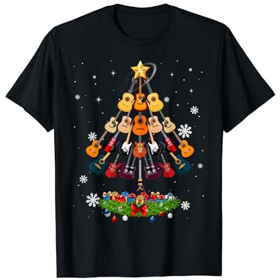 Gitarre Weihnachten Gitarre Baum Lichter Lustiges Geschenk T-Shirt