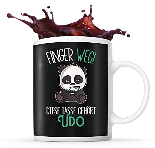 Tasse Udo | Finger Weg! Diese Tasse gehört | Vorname Panda Tasse mit Spruch lustig Fun Tasse Geschenkidee fürs Büro zum Geburtstag Jubiläum Kaffeetasse Bürotasse