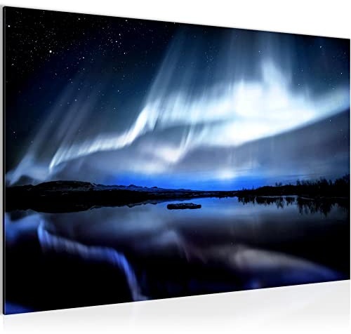 Runa Art Cuadro Moderno Aurora boreal Noche - 100% Made In Germany - Islandia azul negro Sala 041915b