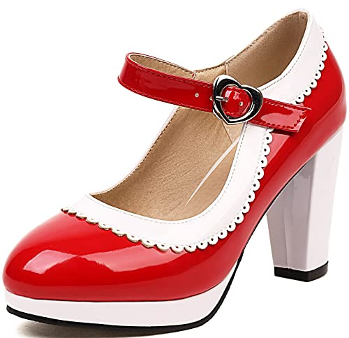 Smilice Women Block Heel and Round Toe Mary Jane Pumps