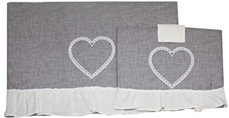 Russo Tessuti Set Coordinato Copriforno Cuore Stampato Coprifornello 5 Fuochi Balza Bonheur -Grigio-Forno+fornello