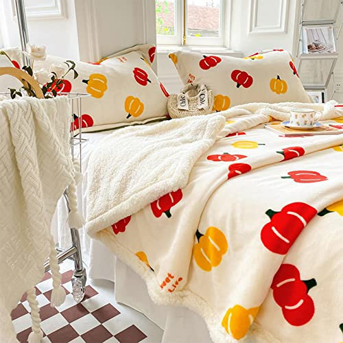 UVCMDUI Decke Fell, Doppelgesicht Extra Weich Bed Blanket, Weich und Warm Couchdecke, Baumwolldecke Winter für Couch, Wohndecke, Warme Plüsch Dicke Decke,Pumpkin,200 * 230cm