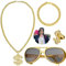 4 Stück Dollar Kette set Goldkette Herren, Zuhälter Kostüm Set, Malle Accessoires,Hiphop Schmuck,Kette Dollar Zeichen Ring Retro Sonnenbrillen Personalisiert Armband,80er 90er Jahre Accessoires