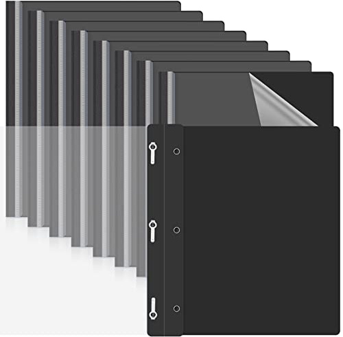 48 Stück transparente Vorderseite Berichtshüllen Kunststoff Präsentationsmappen Lebenslauf Portfolio Ordner Papierordner mit 3 Zinken für Präsentation Dokument Schule Büro (schwarz)