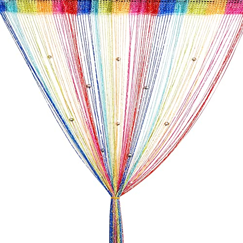Vidillo Perlenvorhang, Fadenvorhang Glitzer Weiss 100 x 200 cm Wandvorhang Schaufensterdekoration, Gardine Raumteiler Fliegenschutz für Hochzeit, Restaurant (Perle-Multicolor), door string curtain