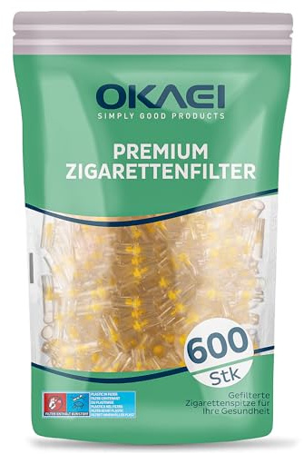 OKAEI Filtri Premium per Sigarette - Pacco da 600, Bocchini Riducenti Tar e Nicotina, Punta Universale 7.5-8mm, Filtrazione Avanzata, Non Altera il Sapore, BPA-Free