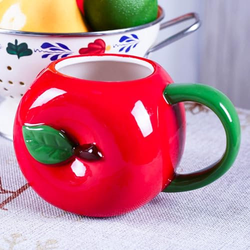 A.F.N.A.L Keramiktasse für Zuhause & Büro, kreative Porzellan-3D-Fruchttasse mit Griff für Kaffee, Tee, Saft, Milch und Wasser, 500 ml, Apfelform, Tasse, Geschenk, 8,9 cm hoch