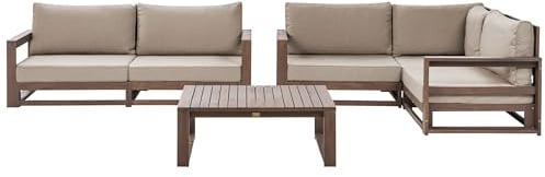 Lounge Set Akazienholz dunkelbraun 4-Sitzer Sofa Ecksofa Tisch Timor II