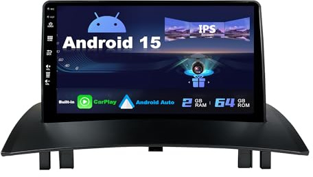 Android 15 IPS Autoradio Passt für Renault Megane II (2002-2008) - Eingebaut CarPlay/Android Auto - Rückfahrkamera KOSTENLOS - Lenkradsteuerung DAB Fast-Boot WiFi 4G BT DSP - 2 Din 9 Zoll
