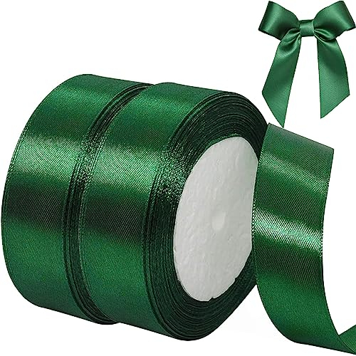 qingmeng Satinband Grün, 44m Geschenkband Grün Breit, 20mm Schleifenband Grün, Geschenkband Hochzeit Stoff, Rotenes Geschenk Band Geschenkbänder für Taufe Geburtstag Deko Geschenkverpackung
