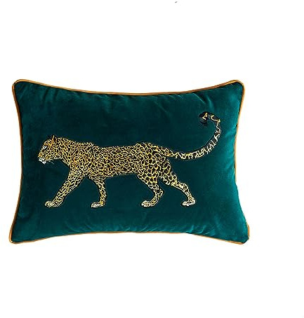 Luxury Embroidery Leopard Throw Pillowcase Gold Embroidered Velvet Cloth Cushion Cover Decorative Leopard Print Cheetah Pillows Case for Preppy Stuff Room 1PCS (14x20Color-1)