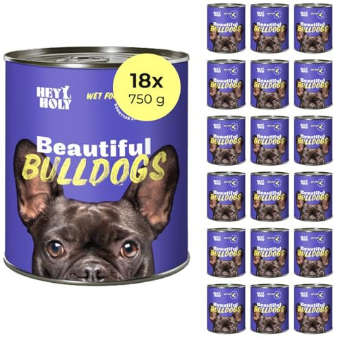 HEY HOLY Premium Nassfutter für Bulldoggen | 18x 750g Hundefutter für ausgewachsene Bulldoggen mit Lachs | Hochverträglich aus natürlichen Zutaten