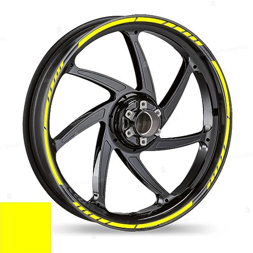 Adesivi FLUORESCENTI Cerchi Set Completo di strisce per ruota anteriore e posteriore per 2 ruote da 17 a 19 (Giallo FLUO)