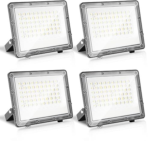 Jopassy LED Strahler Außen Fluter 4er 50W Aussenstrahler 4950lm super hell Flutlicht 6000k Kaltweiß IP65 Wasserdicht Außenstrahler für Sportplatz Rasenflächen Hinterhof Auffahrt Garage