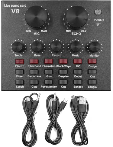 CENPEK V8 Tarjeta De Sonido En Vivo, Mezclador De Audio Tarjeta Sonido Externa USB Transmisión En Vivo Tarjeta Sonido Ktv para Teléfono Celular Doble para Chat De Voz En Vivo Ktv