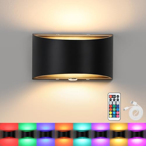 Lampop Wandleuchte Innen, Wandleuchte Ohne Stromanschluss, USB-C Aufladbare, Touch Control & Fernbedienung, 12 RGB & 3 Helligkeit, Magnetisch kabellose Wandlampe für Schlafzimmer Wohnzimmer, Schwarz