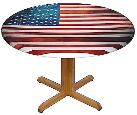 BROLEO Runde Tischdecke mit amerikanischer USA-Flagge, waschbar und wiederverwendbar, geeignet für die Dekoration von runden Tischen S