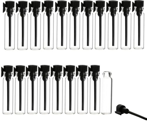 Empty Perfume Sample Bottles Essential Oil Test Tube Bottle Mini Glass Refillable Sample Vial Containers for Aromatherapy, Fragrance and Liquid, Black, 1ml black 20pcs