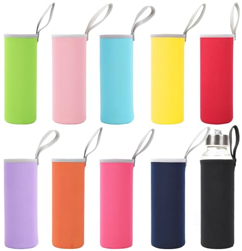Neikafan 10 Pièces Bouteilles Isothermes Housse,Housse Bouteille Neoprène,Bouteille Isotherme Housse 550ml,Housse Gourde Isotherme pour Les Sports de Plein Air Camping Randonnée Voyage(10 Couleurs)