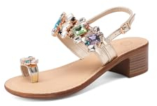 QUEEN HELENA Sandalen Schmuck Flip-Flops mit Absatz Damen Y6022, gold, 41 EU