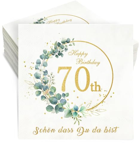 Servietten 70 Geburtstag,36 Stück Geburtstag Servietten Schön dass du da bist,3-Lagig Happy Birthday Servietten Eukalyptus 70. Geburtstag Frau Männ Tischdeko Geburtstag Party Papierservietten 33x33cm