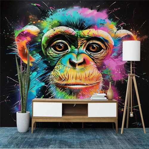 Papier Peint Intissé Gorille à Imprimé Animalier Murale, Noir Décoration Murale Poster Tableaux Muraux 300x210 cm (L x H) Murale Photo pour Chambre Salon