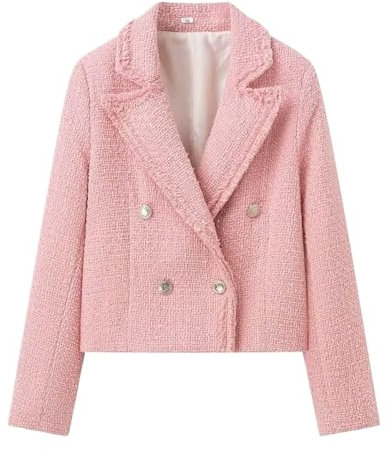 Goolecrimp Veste en tweed pour femme Printemps et automne Transitionnel Bureau Décontracté Vintage Classique Veste courte Fashion Lapel Waisted Elegant Versatile Blazer Jacket (Rose,S)