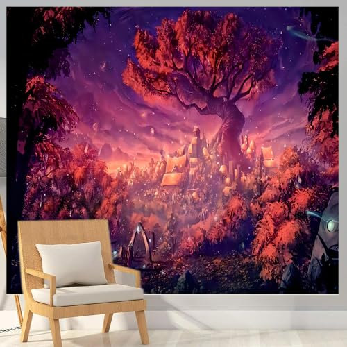 Roninkier Lebensbaum Wandteppich Psychedelic Wald - Mond Sonne Tapisserie Fluoreszierender-UV Wandbehang WandtüCher Schwarz ästhetik Wandtuch Dekor (Baum des Lebens 4, 95 x 73cm)