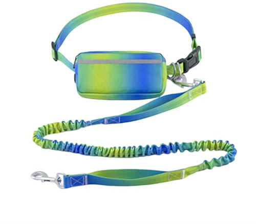 MyGiGi Freihändige Hundeleine mit Reißverschlusstasche, Zwei Griffen und strapazierfähigem, reflektierendem Bungee-Seil zum Spazierengehen und Laufen mittelgroßer und großer Hunde (Gelb+Blau)