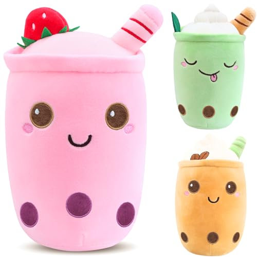 Tutukyle Bubble Tea Plüschtier Kuscheltier Plüschkissen Spielzeug Bubble Tea Kuscheltier Pearl Milk Tea Kuschelkissen Cartoon Plüsch Rückenkissen Geschenk für Kinder Mädchen Erwachsene (Rosa, 24cm)