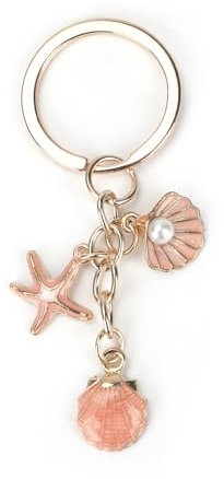 Tranbath Schlüsselanhänger Aus Edelstahl Mit Muschel, Seestern Und Perlen, Perfekter Glücksbringer Für Frauen, Personalisierte Geschenke Zur Einschulung Oder Als Abschiedsgeschenk Für Kollegen