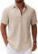 COOFANDY Short Sleeve Shirts Men Lightweight Summer Shirts Casual Linen Shirt Plain Cotton Shirt with Pocket Beach Holiday Light Khaki M